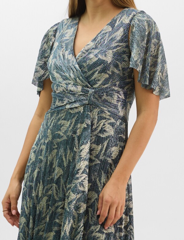 Vestido Maxi Cruzado Con Brillo Metalizado AZUL/MULTI