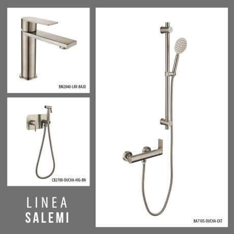 JUEGO DE GRIFERIA LAVATORIO BAJO BARRAL EXTERIOR Y DUCHA HIGIENICA SERIE SALEMI 000