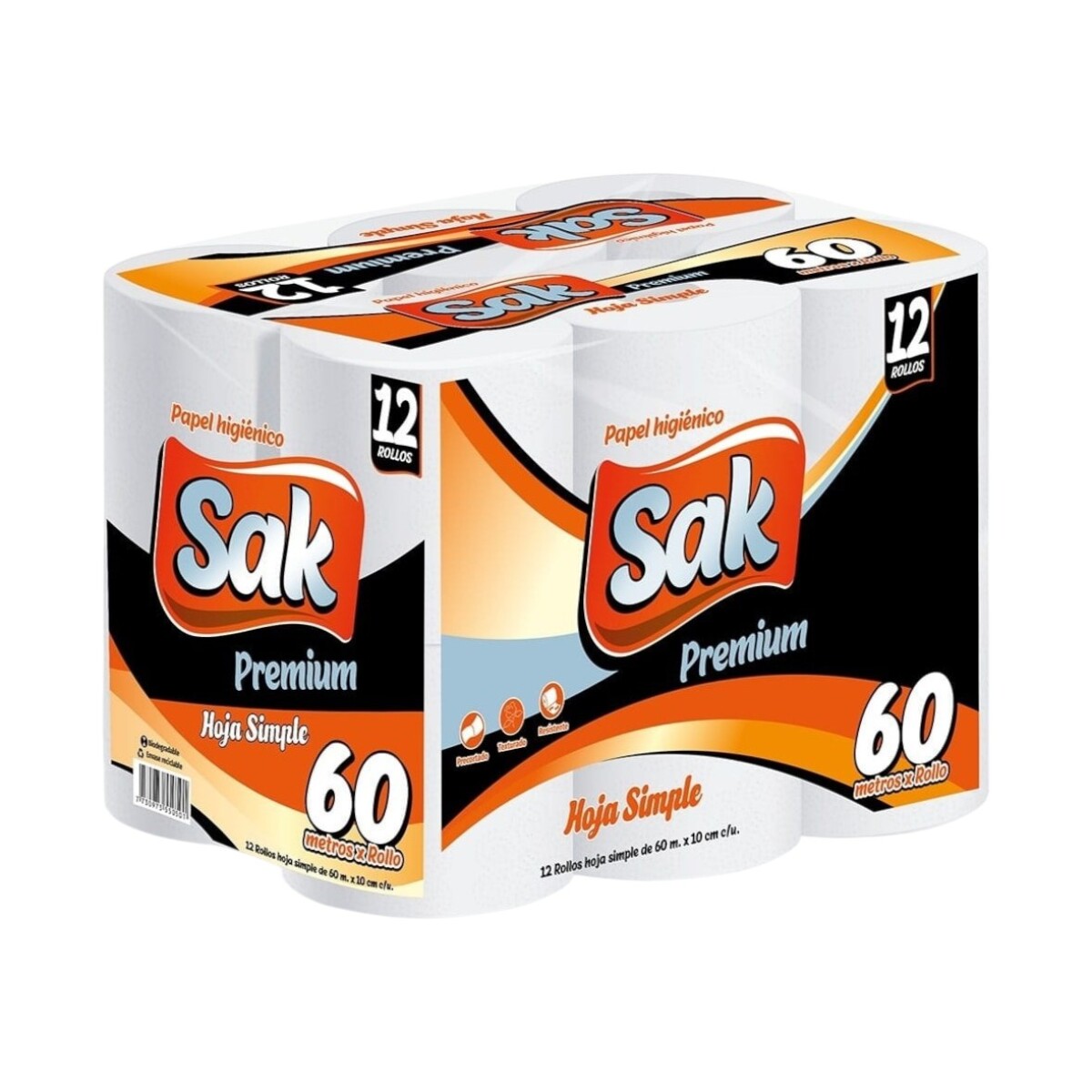 Pack X12 Papel Higiénico Sak Premium 60 Metros 