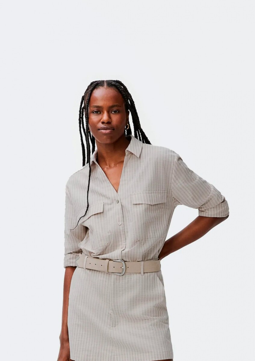 CAMISA MANGA LARGA CON ESTAMPADO - GRIS 