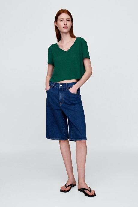 Remera Lino Crop Manga Corta Mujer Rain Forest 19-5232 Tc