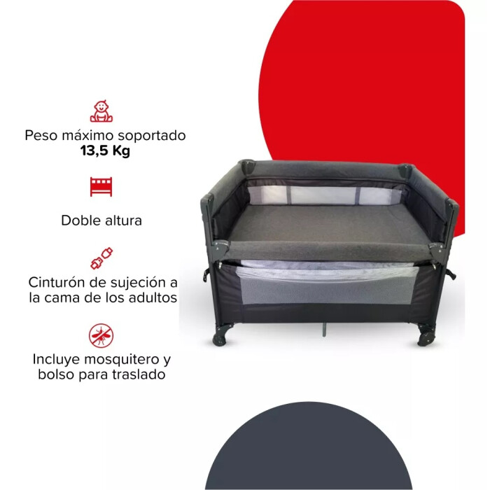 Practicuna Plegable Con Mosquitero Y Ruedas - Tinok Gris/Gris