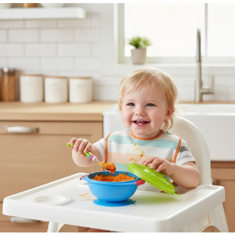 Plato con Ventosa Antidesliznate y Tapa Protectora Celeste