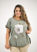 Blusa de algodón y lino VERDE