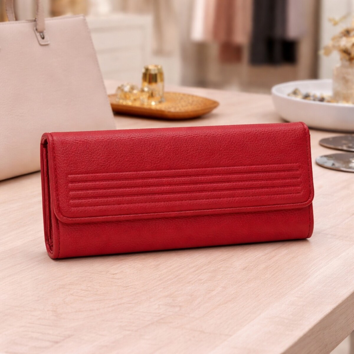 Billetera de Dama Cuero Ecológico Tipo Sobre - Rojo 