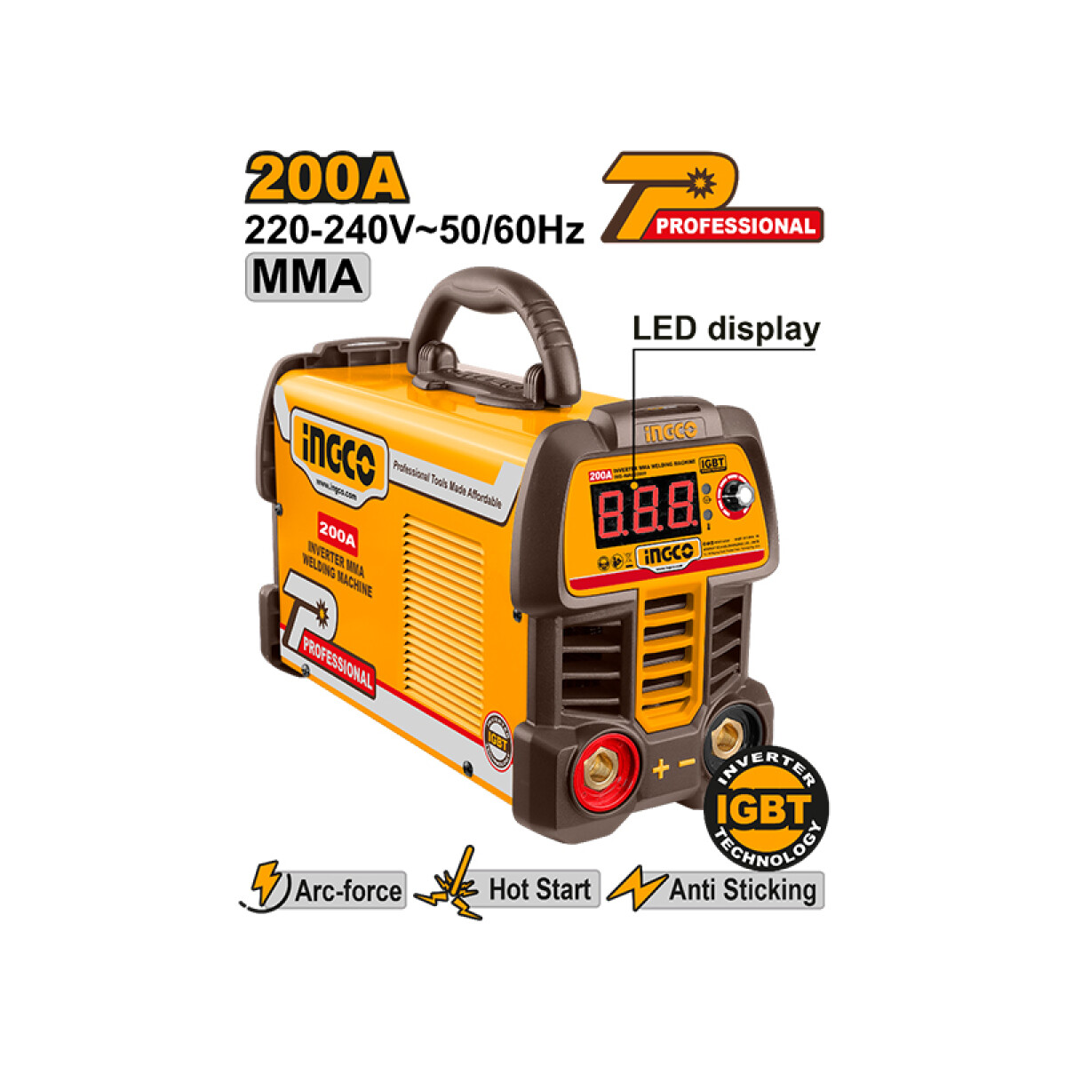 Soldadora inverter 200A MMA LED IGBT - ING0956 