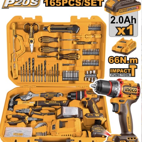 KIT ATORNILLADOR PERCUTOR 20V (CIDLI20035) EN VALIJA C/BAT Y CARGADOR + 165 HERRAMIENTAS INGCO - HKTHP11651 KIT ATORNILLADOR PERCUTOR 20V (CIDLI20035) EN VALIJA C/BAT Y CARGADOR + 165 HERRAMIENTAS INGCO - HKTHP11651