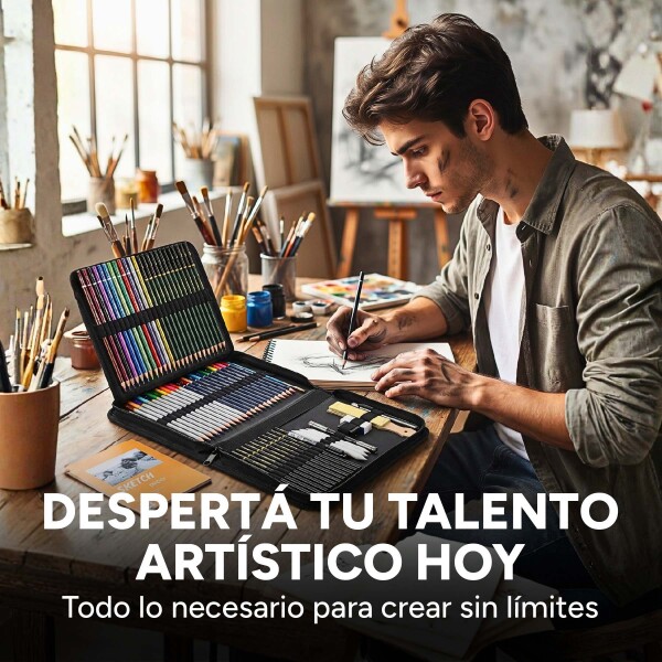 Set Arte Dibujo Kit 72 Pcs Lápices Colores Cuaderno Estuche Negro
