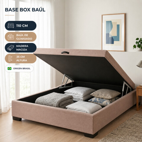 Base para Sommier Colchón Baul 1 Plaza y Media - 110 x 188 x 35 cm - Estructura Madera Maciza - Beige Base para Sommier Colchón Baul 1 Plaza y Media - 110 x 188 x 35 cm - Estructura Madera Maciza - Beige