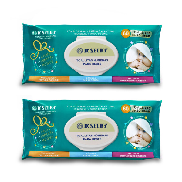 Pack Toallitas Húmedas para Bebé 60 Unidades x2 - Dr. Selby Pack Toallitas Húmedas para Bebé 60 Unidades x2 - Dr. Selby