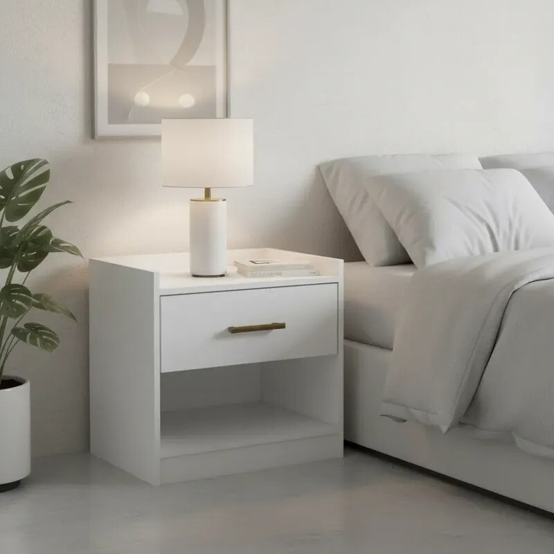 MESA DE LUZ CON 1 CAJON - COLOR BLANCA MESA DE LUZ CON 1 CAJON - COLOR BLANCA