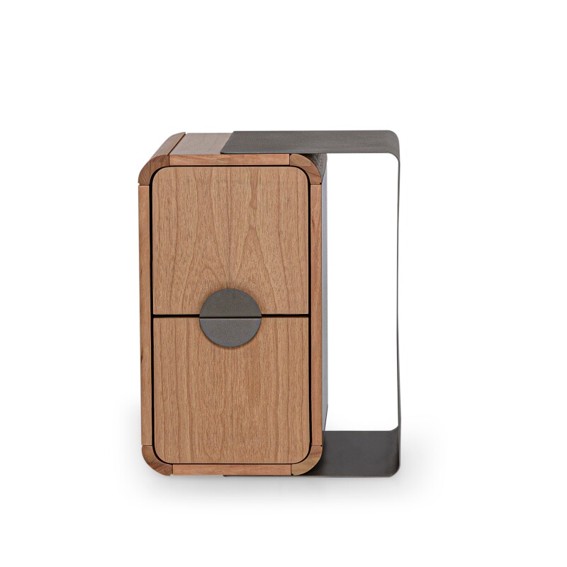 Mesa de luz madera y metal con 2 cajones diseño curvo Mesa de luz madera y metal con 2 cajones diseño curvo