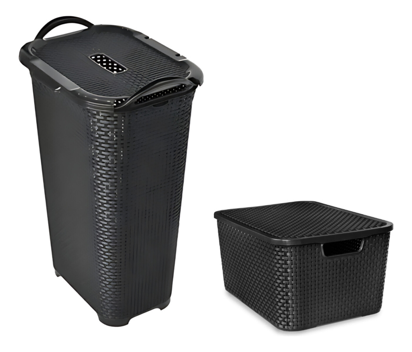 Pack X 2 Cesto Y Caja Organizador Plástico Rattan 36/40lts 