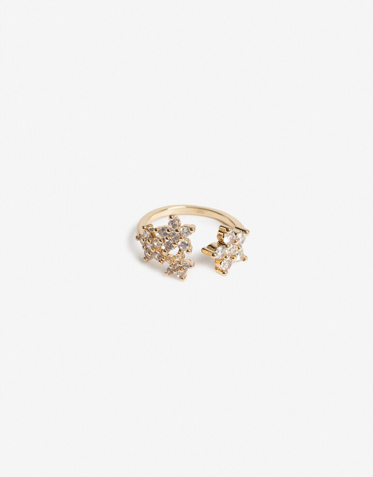 Anillos Medianos y Grandes Strass Anillo Con Flores Cubic - Dorado