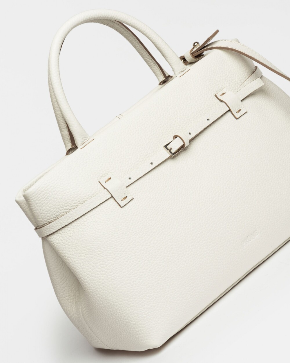 Cartera de mano Bay en cuero graneado Blanco