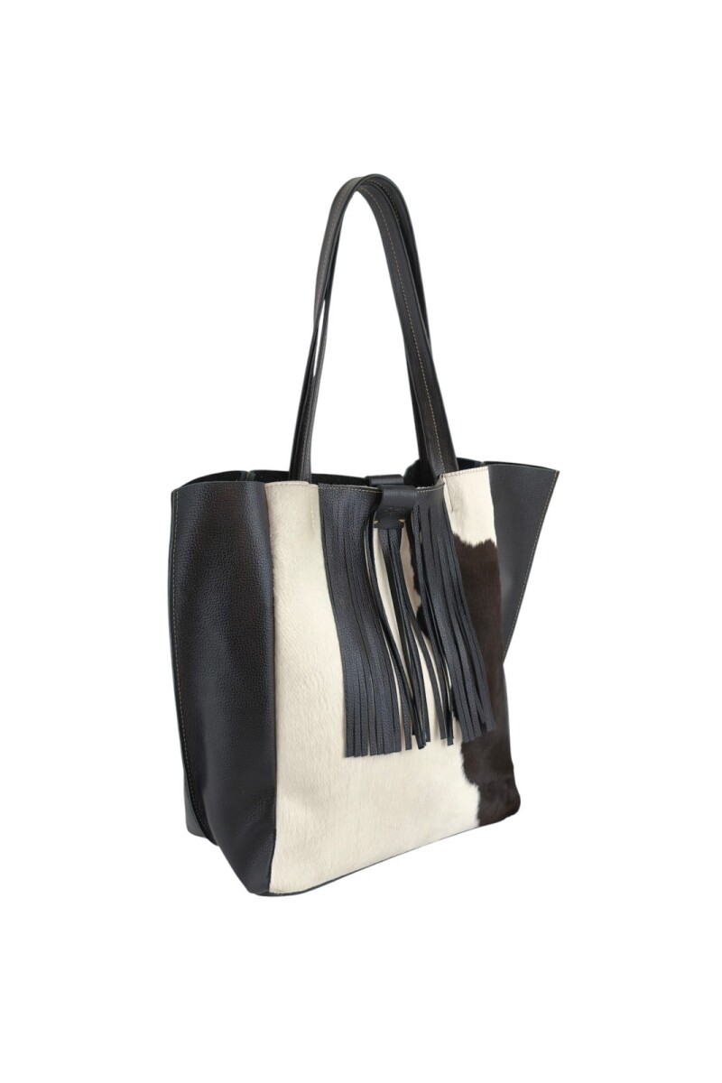 Tote Bag de cuero con pelo Negro