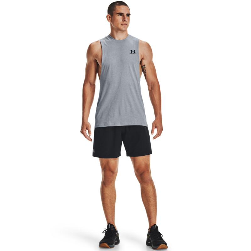 UA LEFT CHEST CUT OFF TANK-BLU GRY-035