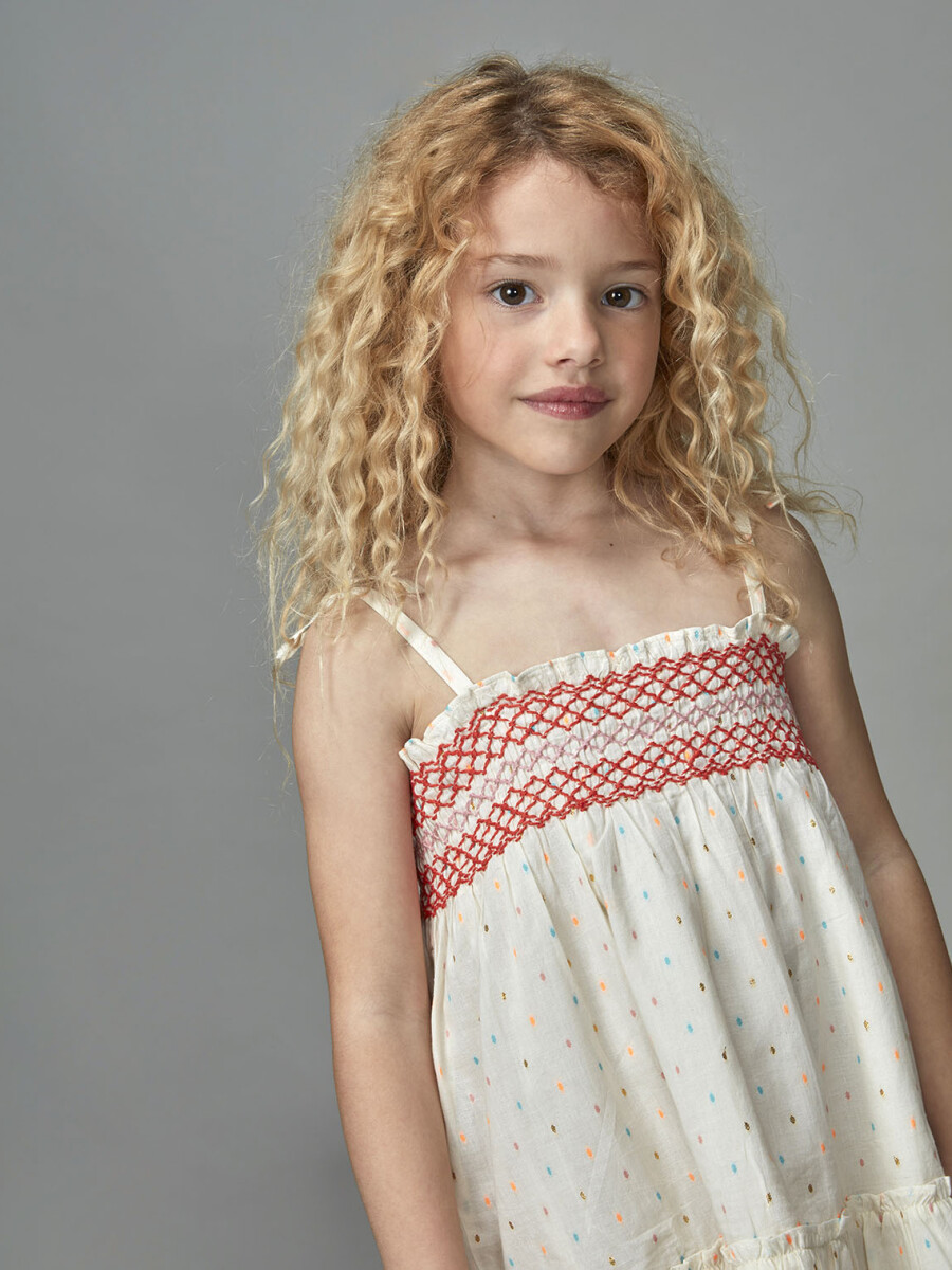 Vestido De Tirantes Con Nido De Abeja Blanco Roto