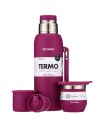 Kit Termo 1Lt Con Base De Silicona + Mate De Acero Con Tapa Purpura