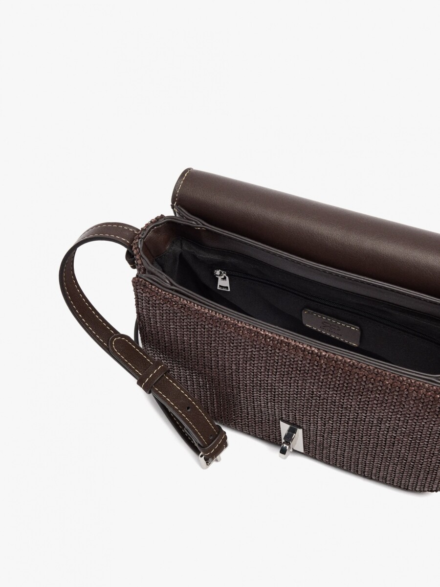 Bolso Bandolera Con Solapa Efecto Rafia marron