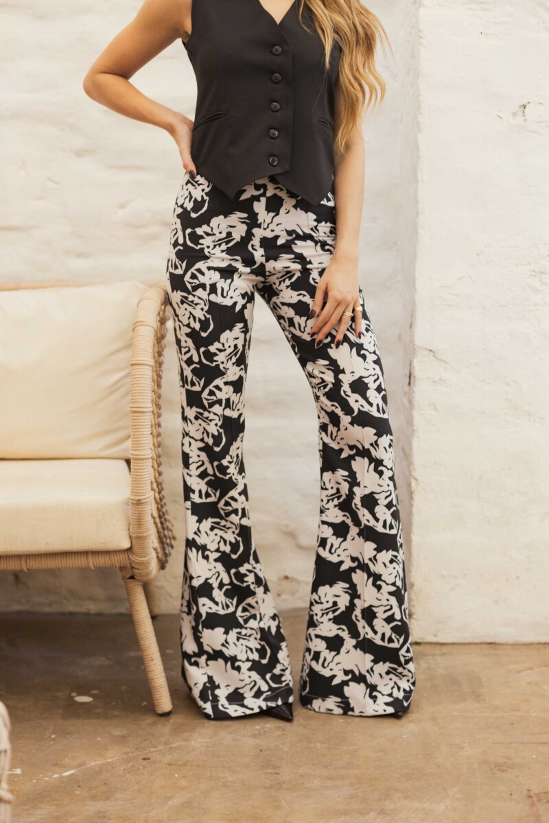 PANTALON FRANCESCA NOIR & WHITE ABSTRACT FLORAL PANTALON FRANCESCA NOIR & WHITE ABSTRACT FLORAL