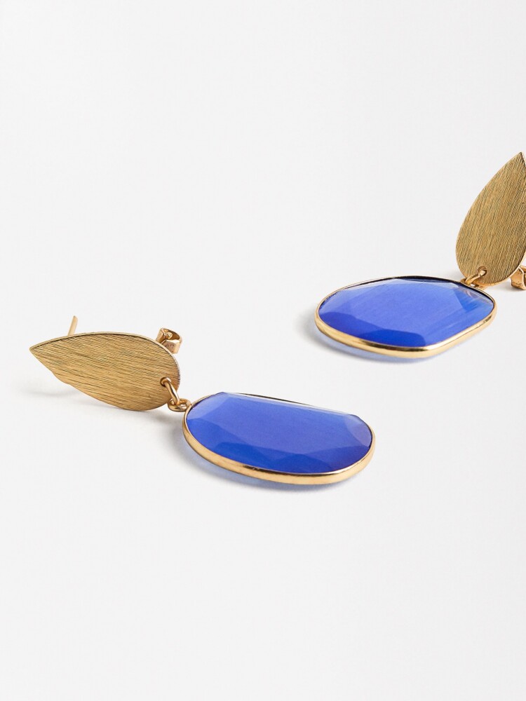 Pendientes Dorados Con Piedra azul