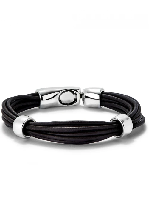 PULSERA CUERO CON 2 CIRCUNFERENCIAS BAÑADAS EN PLATA DE LEY Pulsera