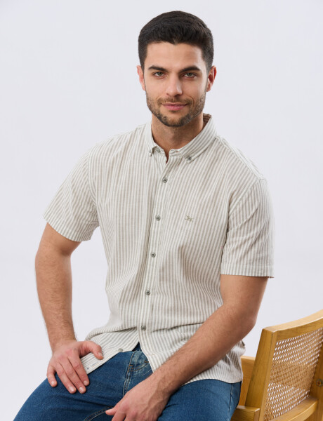 CAMISA RAYADA DE LINO Verde