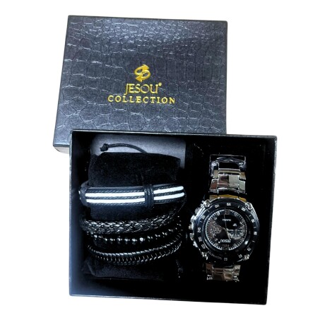 Pack Caballero de Reloj Pulsera y Juego de Pulseras E-065 NEGRO