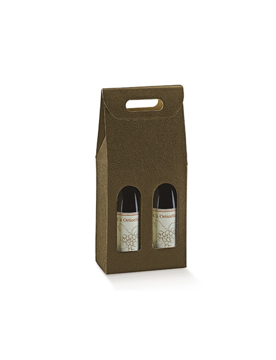 CAJA C/VENTANA 2 BOTELLAS 18X9X38,5 cm - PELLE MARRONE 