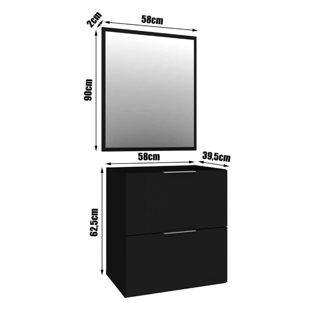 CONJUNTO MUEBLE DE BAÑO MODELO PIETRA NEGRO / MUEBLE DE COLGAR + ESPEJO + BACHA / 60CM Conjunto Mueble De Baño Modelo Pietra Negro / Mueble De Colgar + Espejo + Bacha / 60cm