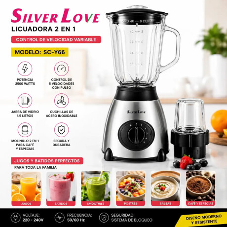 Licuadora Picadora 2 En 1 Vaso Vidrio 1,5L Ac. Inox 2500w Negro