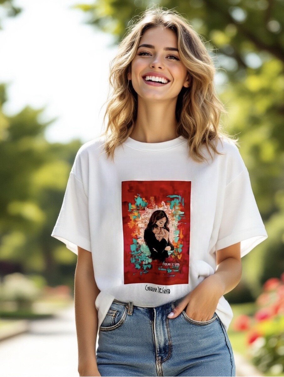 Remera Blanca De Algodón Reproducción Cuadro Carolina De Cunto Maternidad 