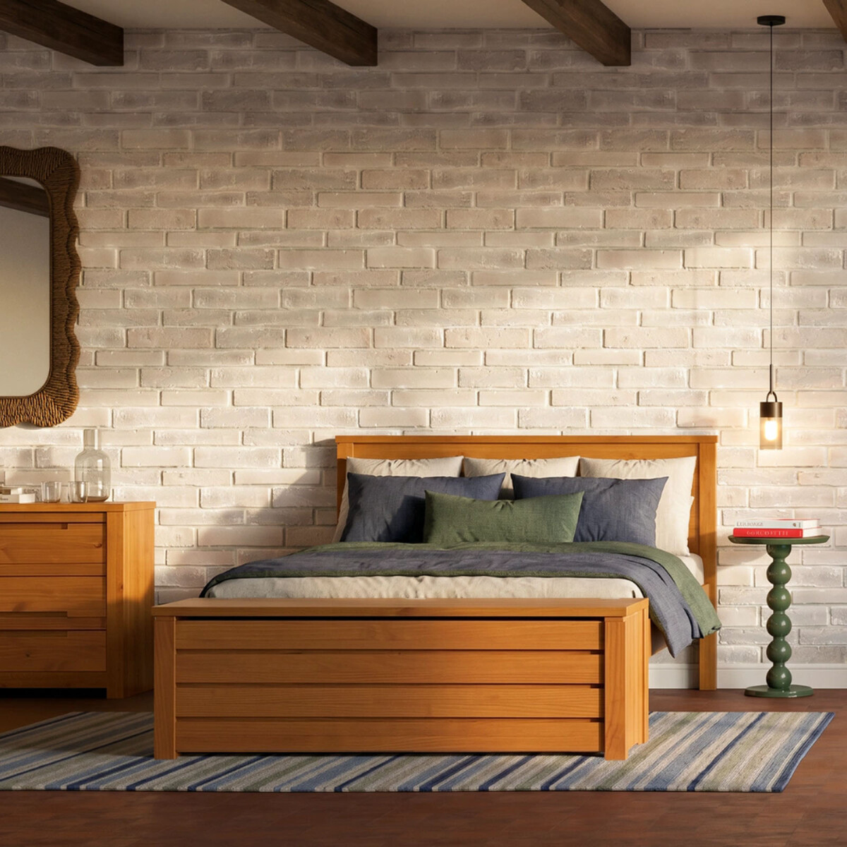 PIE DE CAMA - MADERA NATURAL-BEIGE BAUL FRESNO 