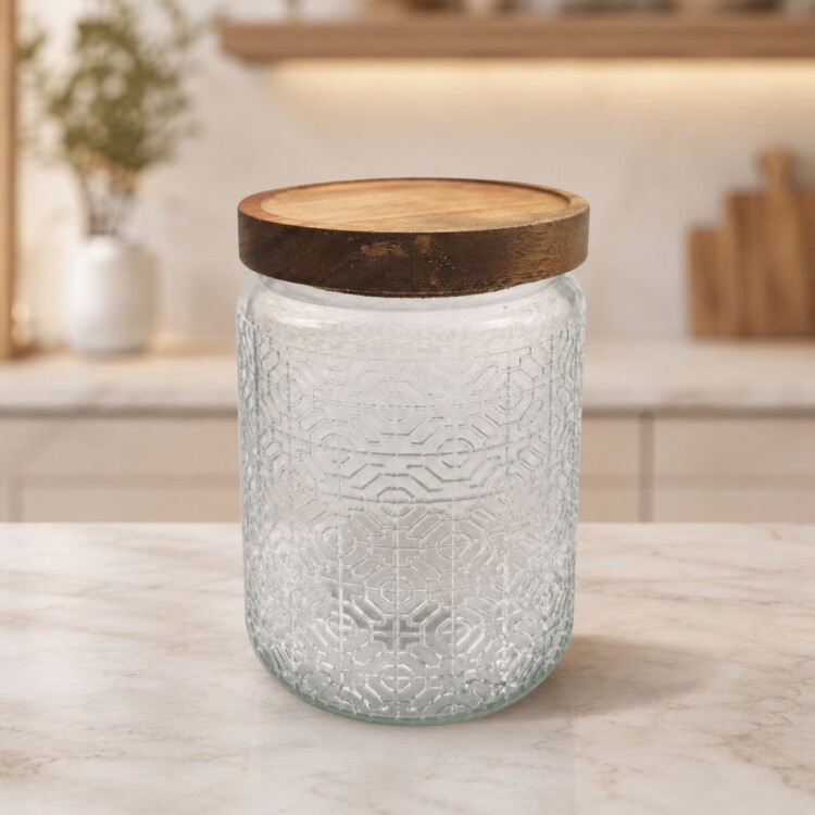 FRASCO 700ML DE VIDRIO CON TAPA WOOD FRASCO 700ML DE VIDRIO CON TAPA WOOD