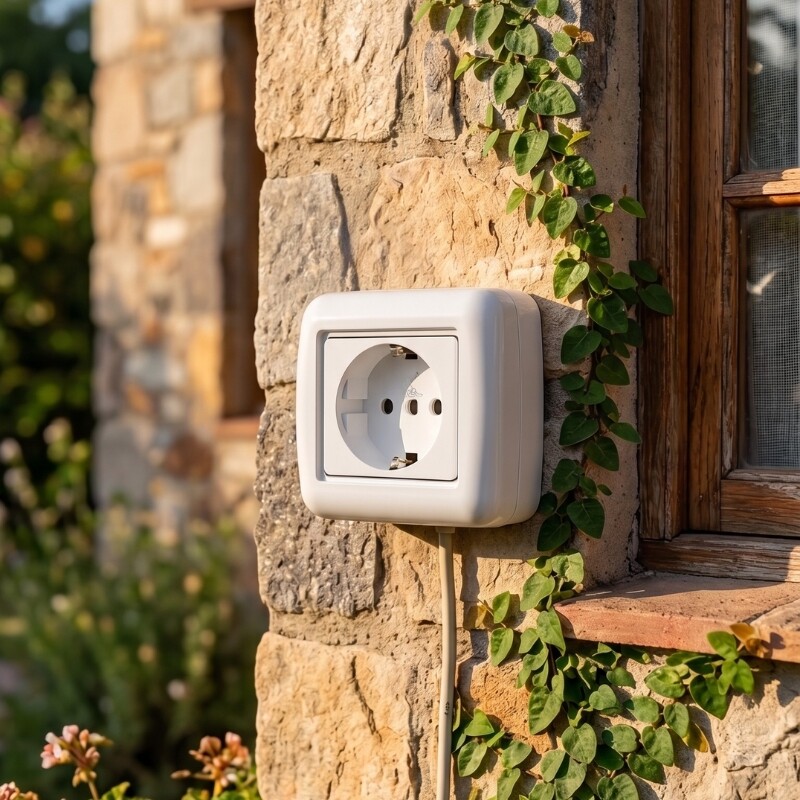 CAJA EXTERIOR CON SCHUKO ATENEA Caja Exterior con Schuko con Seguro Atenea Blanco