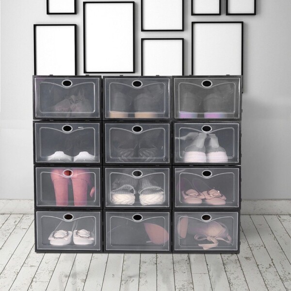 Caja Organizadora Zapatos Zapatera 12 Unidades Caja Apilable Color Variante Negro