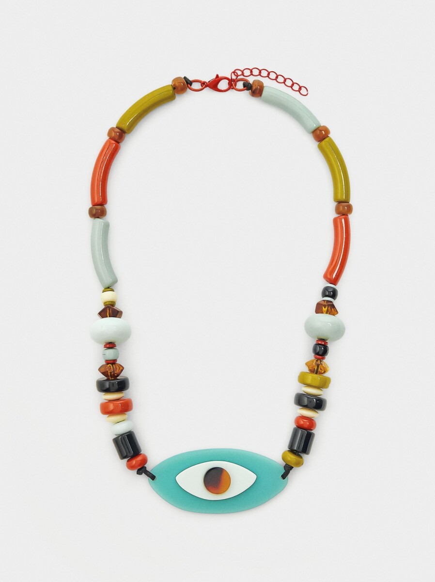 Collar Corto De Cuentas Multicolor Y Ojo - multicolor 