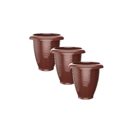 MACETA REDONDA SIMIL RATTAN x3 11 LTS MARRÓN