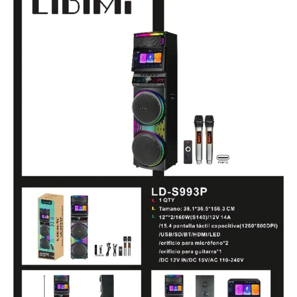 Parlante Torre Con Karaoke Y Pantalla Táctil Rgb 15.4" PARLANTE C/PANTALLA AXIOMA 1417 DP-1417
