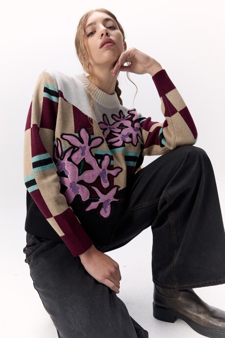 Sweater Floral Negro