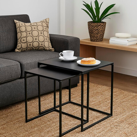 Set x2 Mesas Auxiliares Metal Anidables Decorativas Negro
