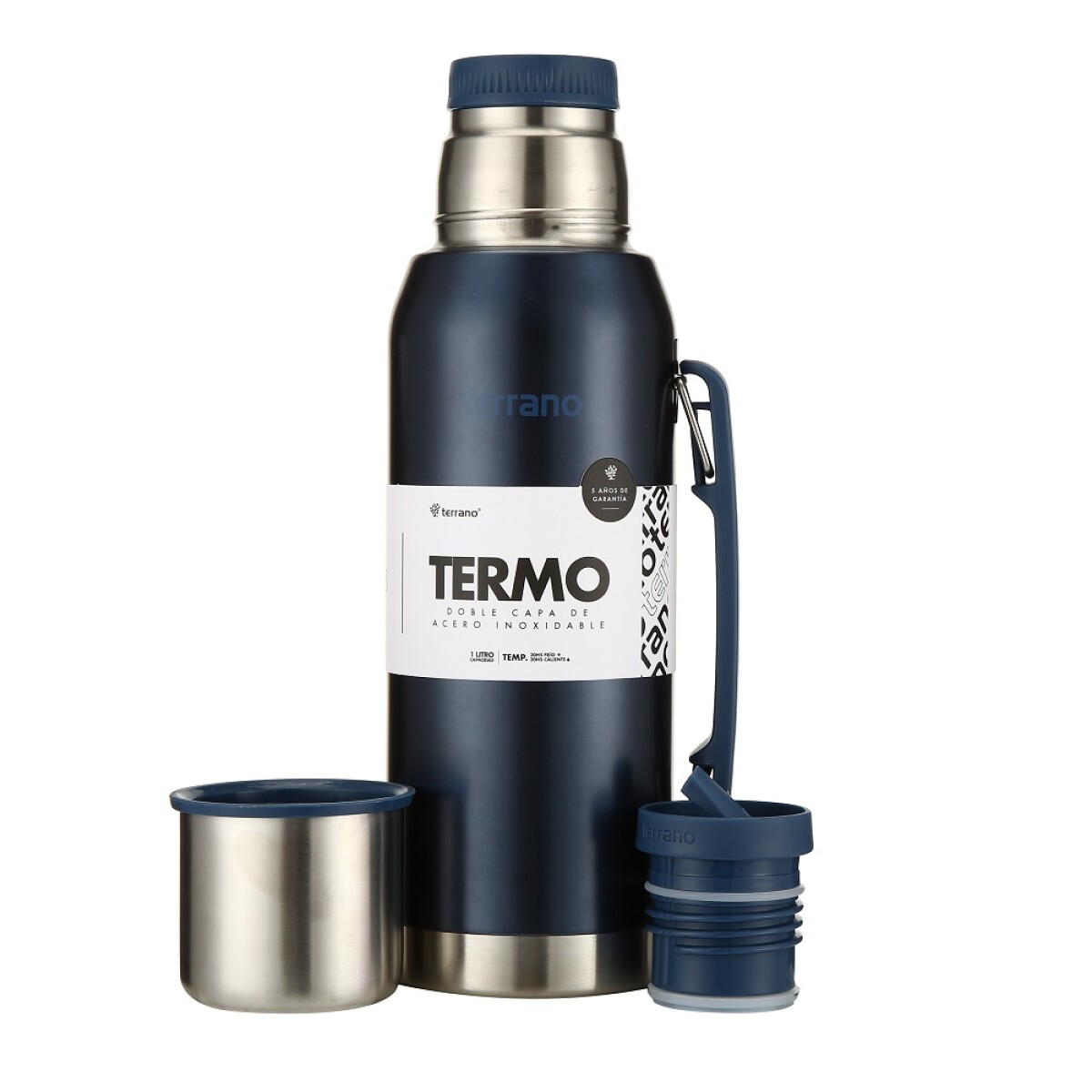 TERMO PREMIUM METALIZADO DE 1LT TERRANO CON MANIJA - AZUL METALIZADO 