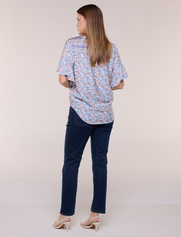 Blusa Boho Con Nudo Y Manga Mariposa MULTI/AZUL