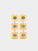 Pendientes Largos Cuadrados Con Piedras verde
