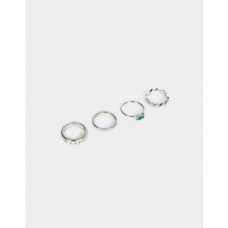 Set De Anillos Con Strass Plateado