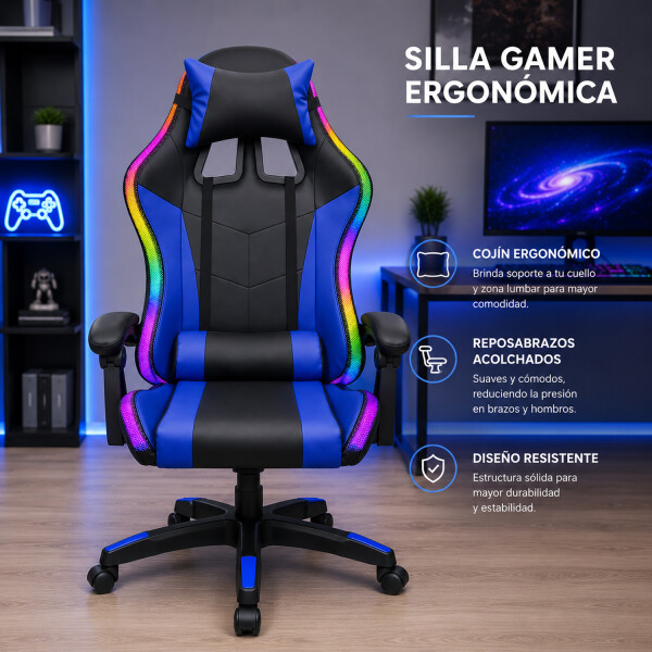 Silla Gamer Dw388 Luz Rgb Rreclinable SILLA GAMER DW388 POSAPIE LUZ RGB