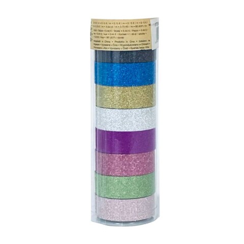 Cinta brillosa adhesiva en rollito x 8 colores Cinta Brillosa Adhesiva En Rollito X 8 Colores