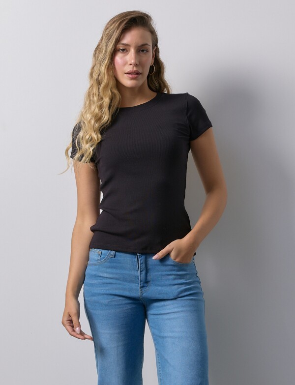 Remera Basica Modal Ribs NEGRO