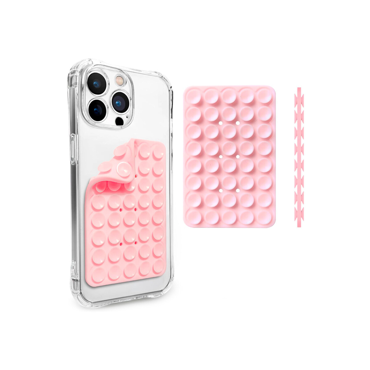 Soporte ventosa doble para celular color rosa claro 